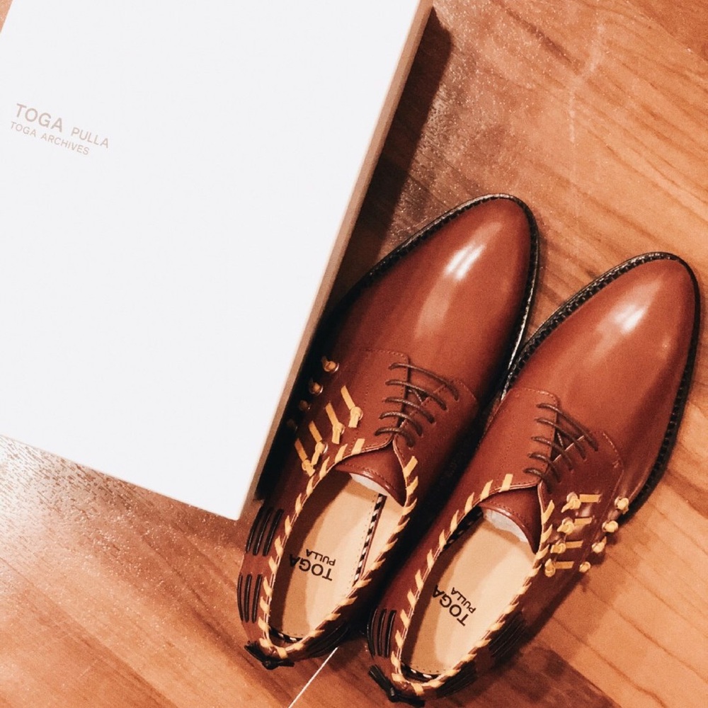 TOGA Whipstitch-detail leather derby oxfords